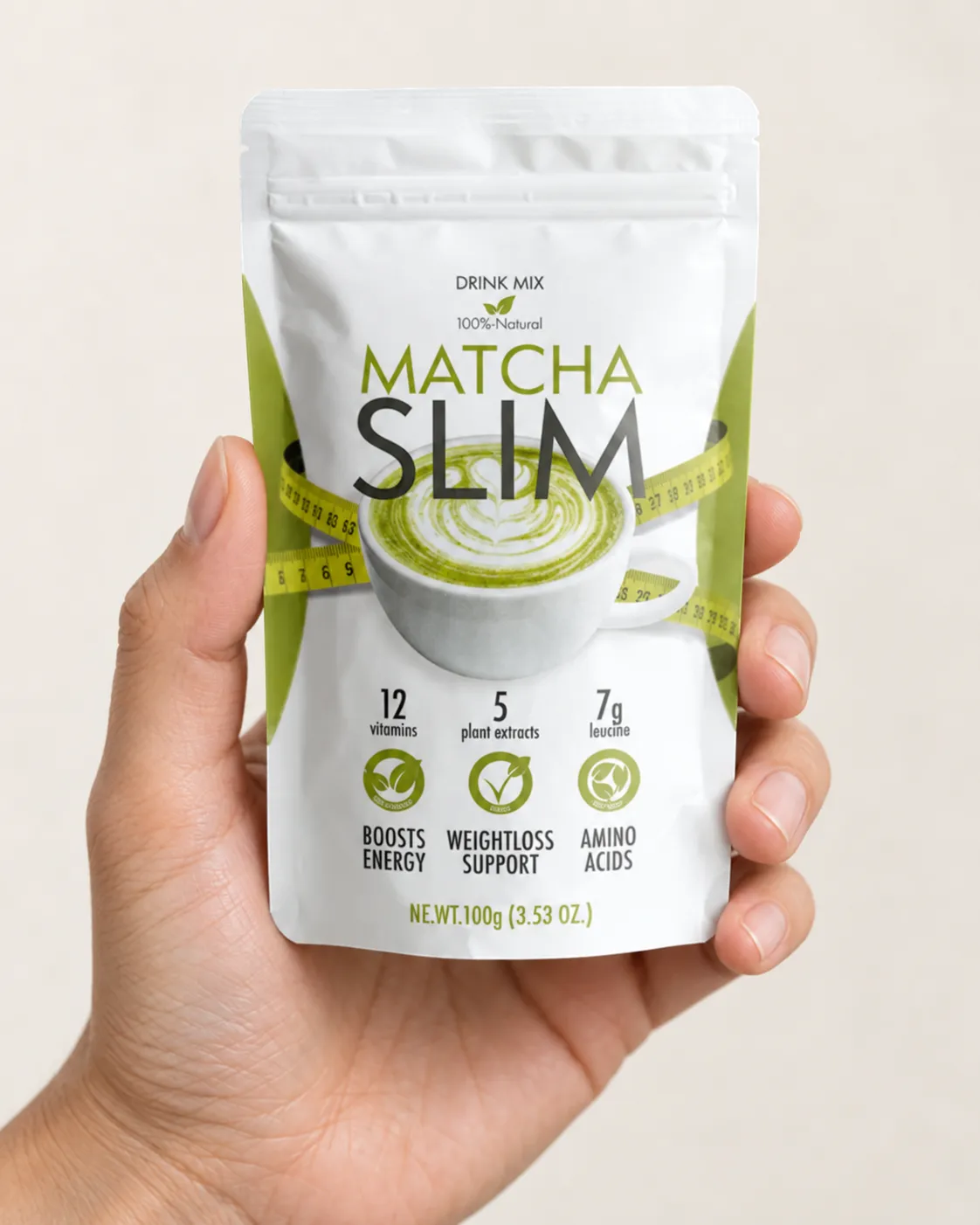 Matcha Slim — Verpackung in der Hand