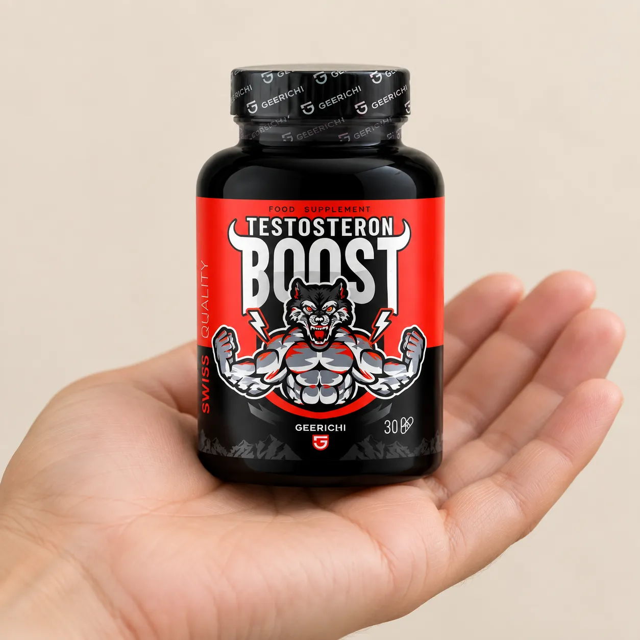 Testosteron Boost — Verpackung in der Hand