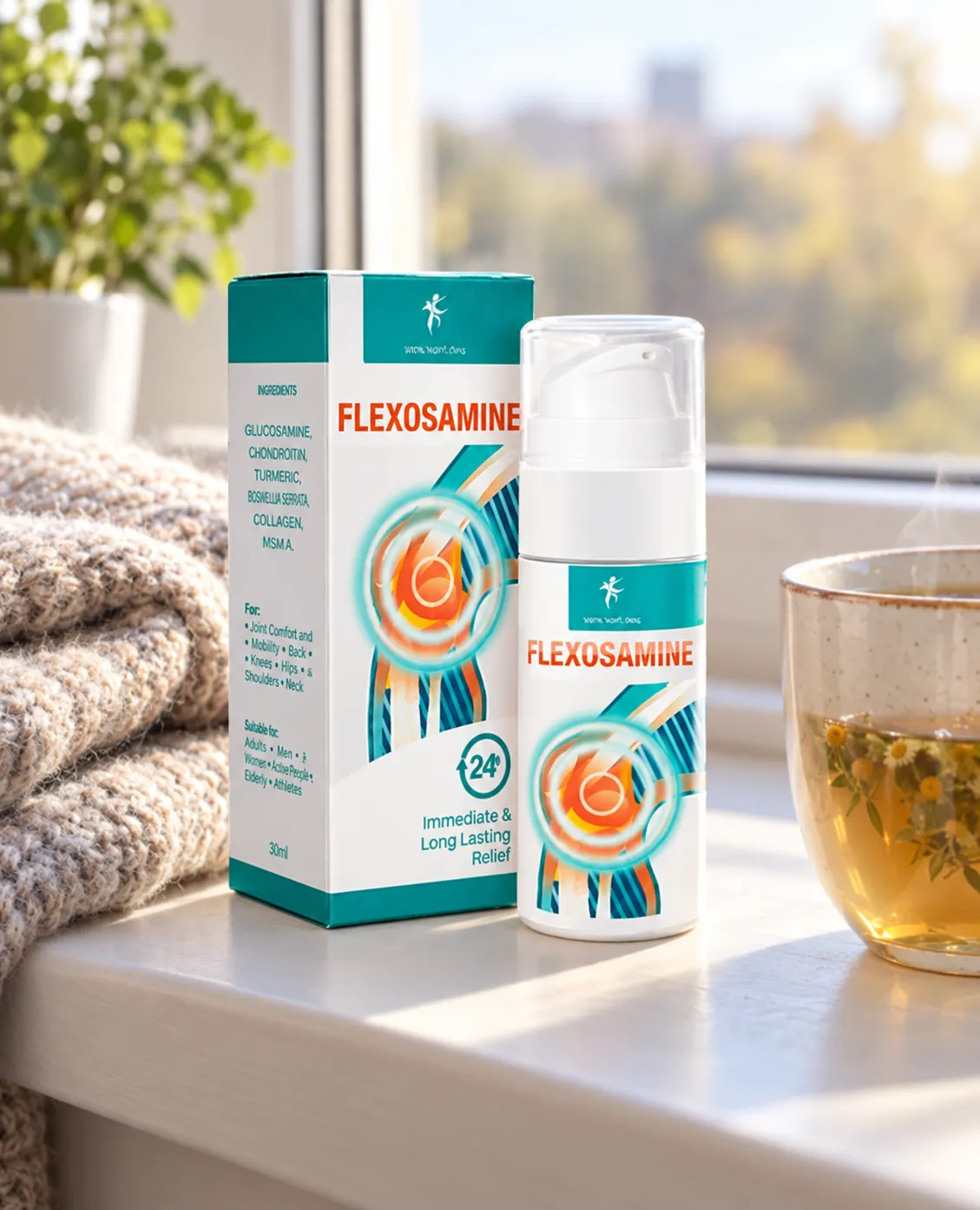 Flexosamine Gel Full price + — Verpackung im Alltag