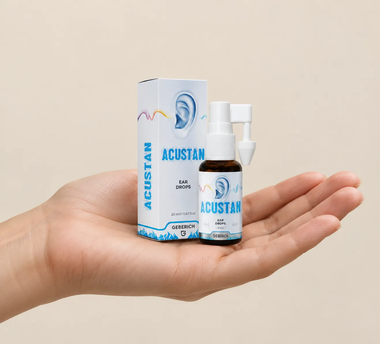ACUSTAN drops — Verpackung in der Hand