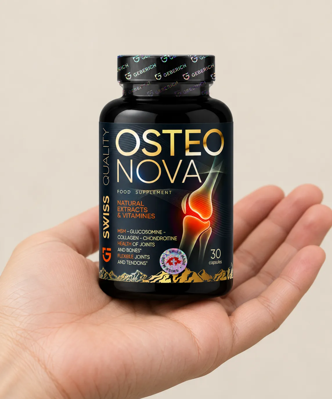OsteoNova — Verpackung in der Hand