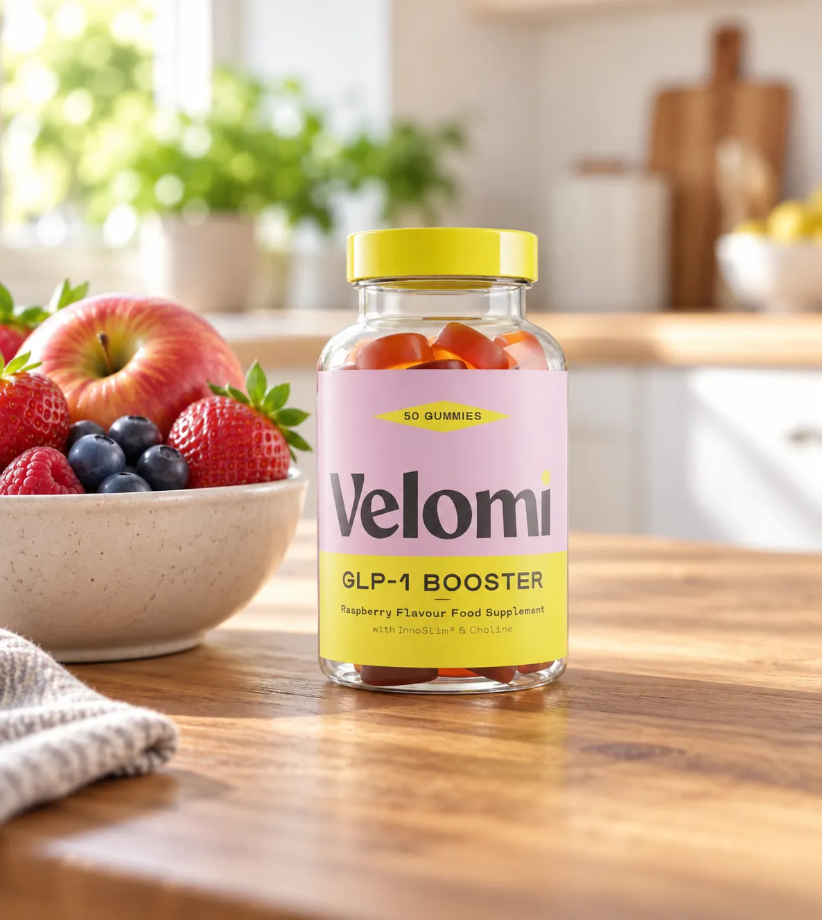 Velomi GLP-1 Gummies — Verpackung im Alltag