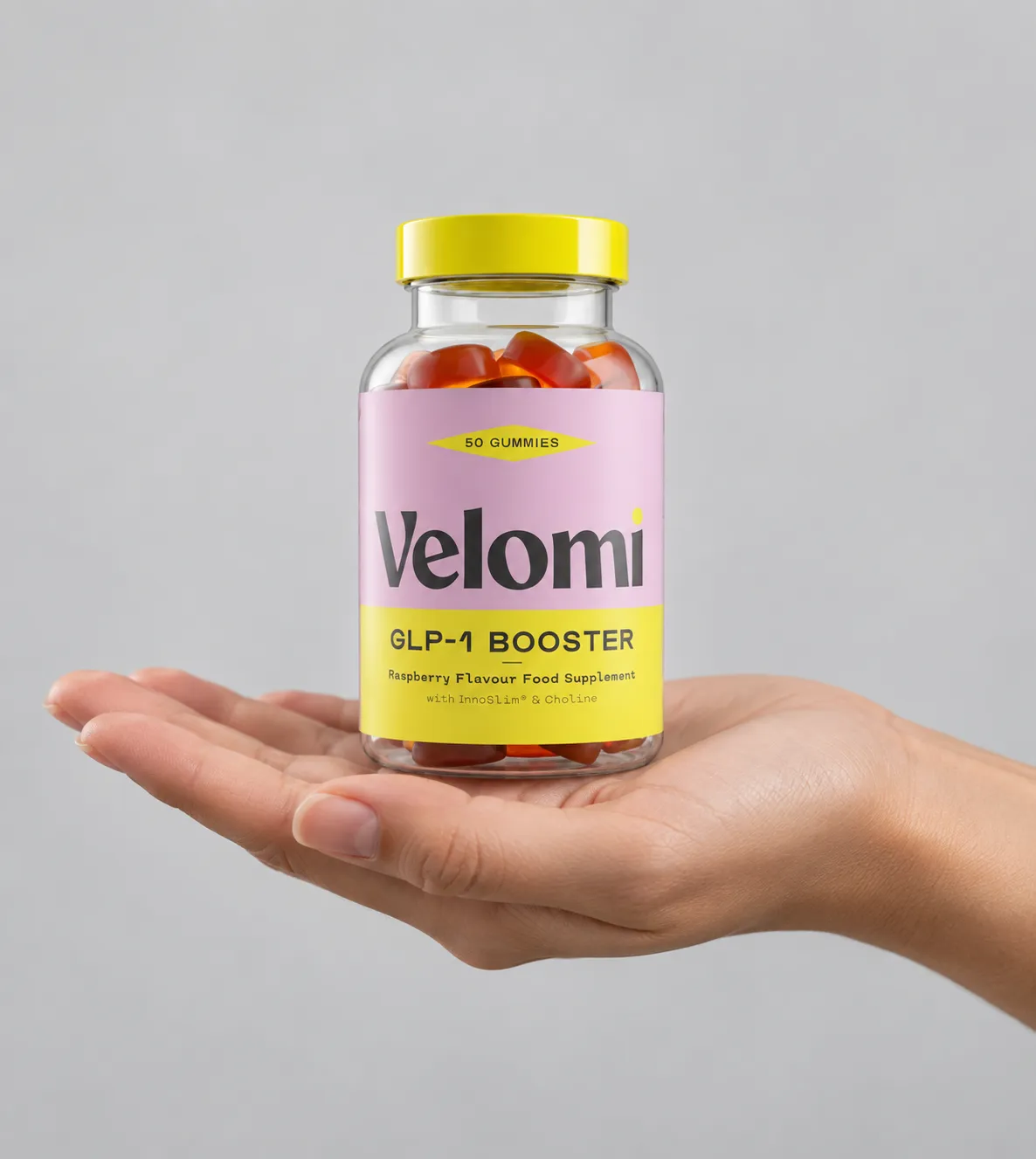 Velomi GLP-1 Gummies — Verpackung in der Hand