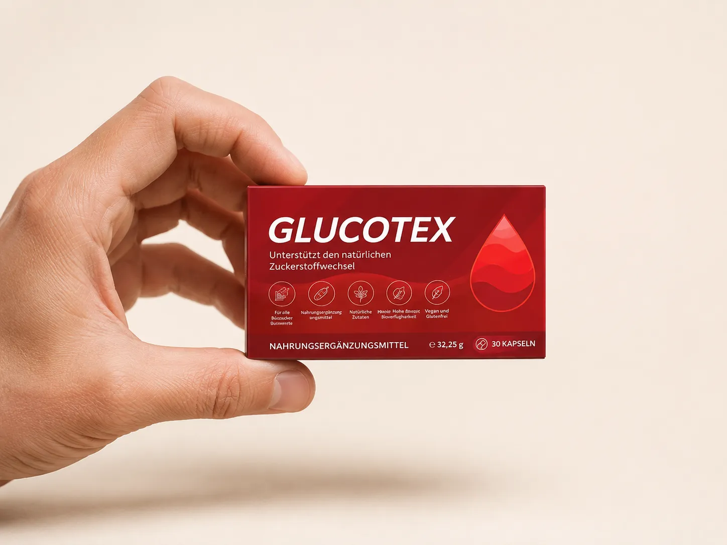 GLUCOTEX — Verpackung in der Hand