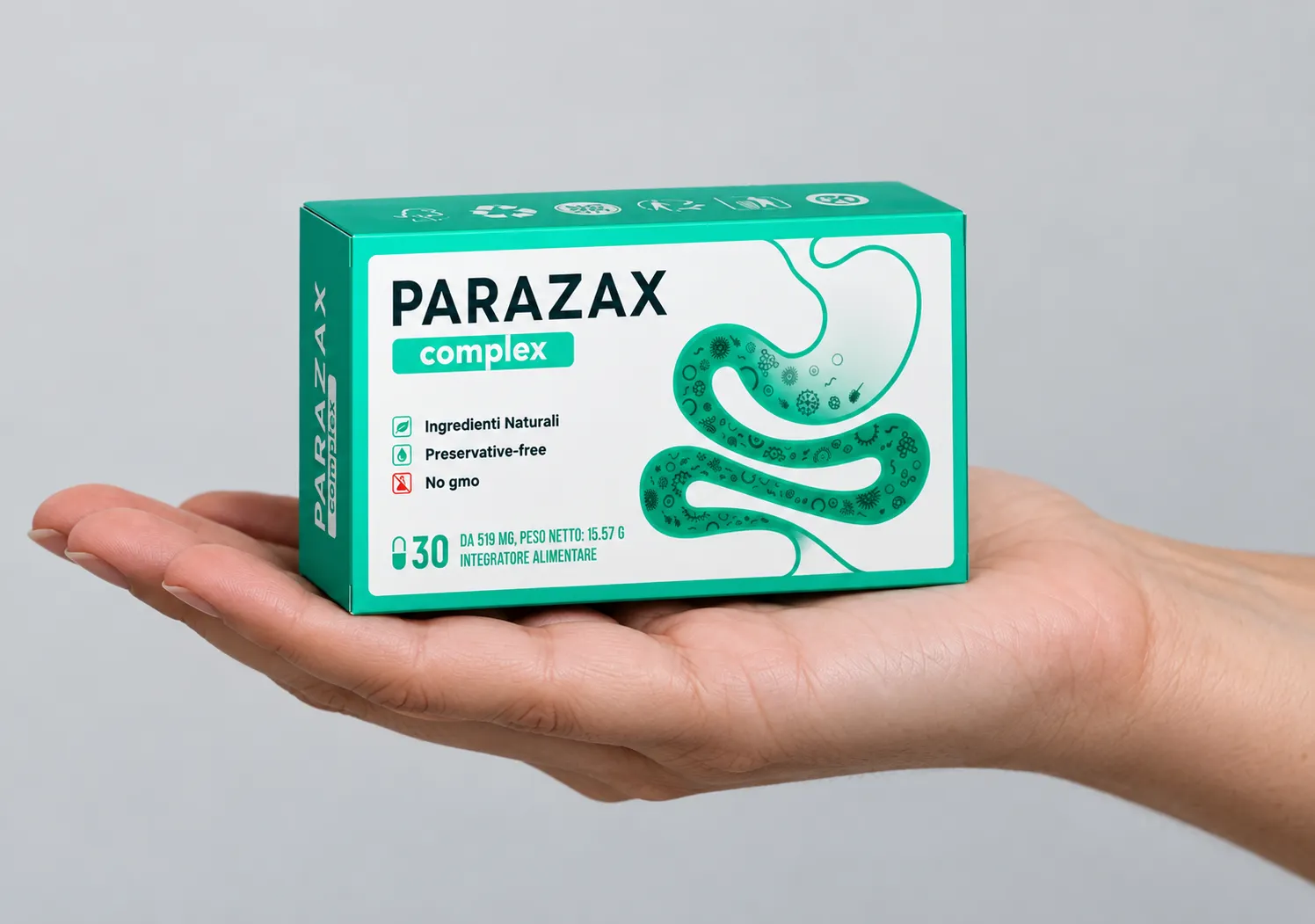 Parazax — Verpackung in der Hand
